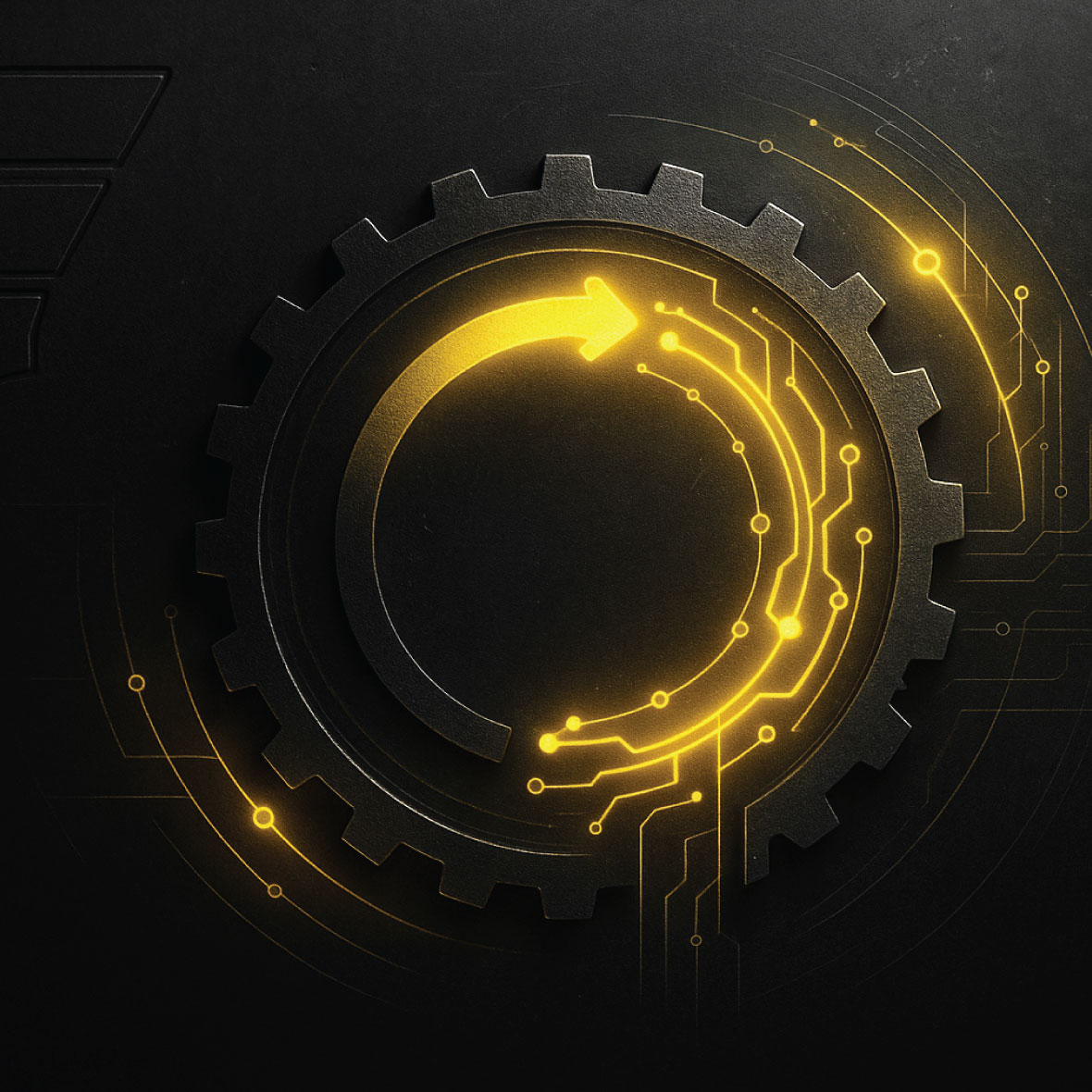 Circular gear and neural circuit replacing a traditional sales funnel, symbolizing continuous B2B growth through customer retention.