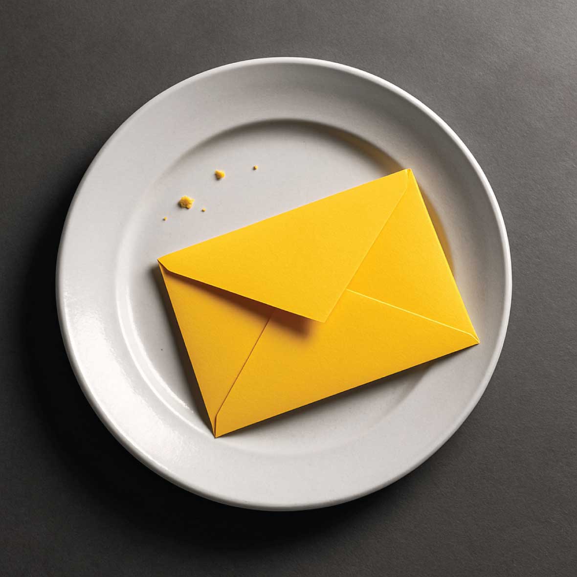 empty cookie plate with yellow envelope